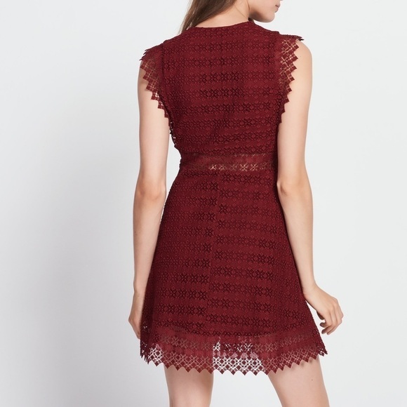 Sandro Bordeaux Guipure Crochet Lace Mini Dress Red - Picture 6 of 16